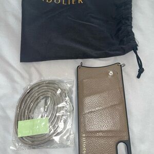 Bandolier Pebble Leather Phone Case Crossbody Strap Pouch Taupe iPhone